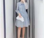 Đầm Trắng Xanh Nơ Ngực Nơ Tầng