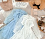 Đầm Trắng Xanh Nơ Ngực Nơ Tầng