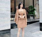 Set Đầm 2 Túi Nút Bọc + Áo Khoác Vest