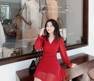Đầm Cổ tim tay phồng