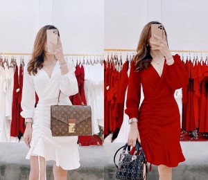 Đầm Cổ V Rút
