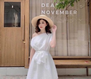 Đầm Lệch Vai Cột Nơ