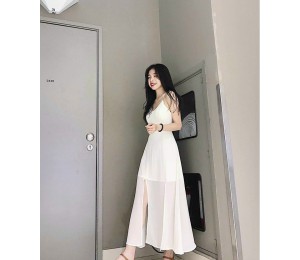 Đầm maxi hai dây xẻ tà - Đầm thiết kế
