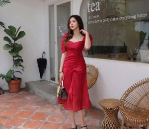 Đầm Tay Phồng Rút Hông 1