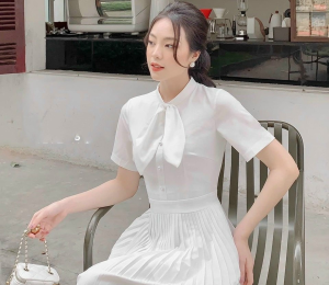 New dress - Đầm nơ cổ dập ly