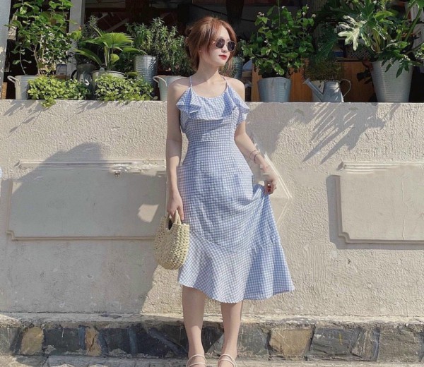 ĐẦM CỔ YẾM BÈO LỆCH TÀ CARO XANH 